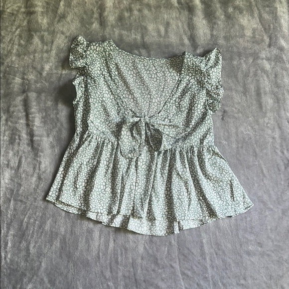 SHEIN - Sage Green - Tie Front Ruffle Top - Picture 6 of 8